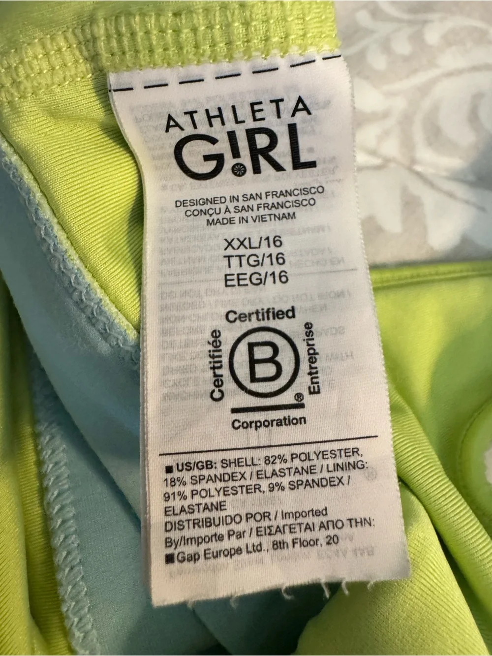Athleta Girl Two Piece Swimsuit Bikini Set Blue Lime Green  XXL 16